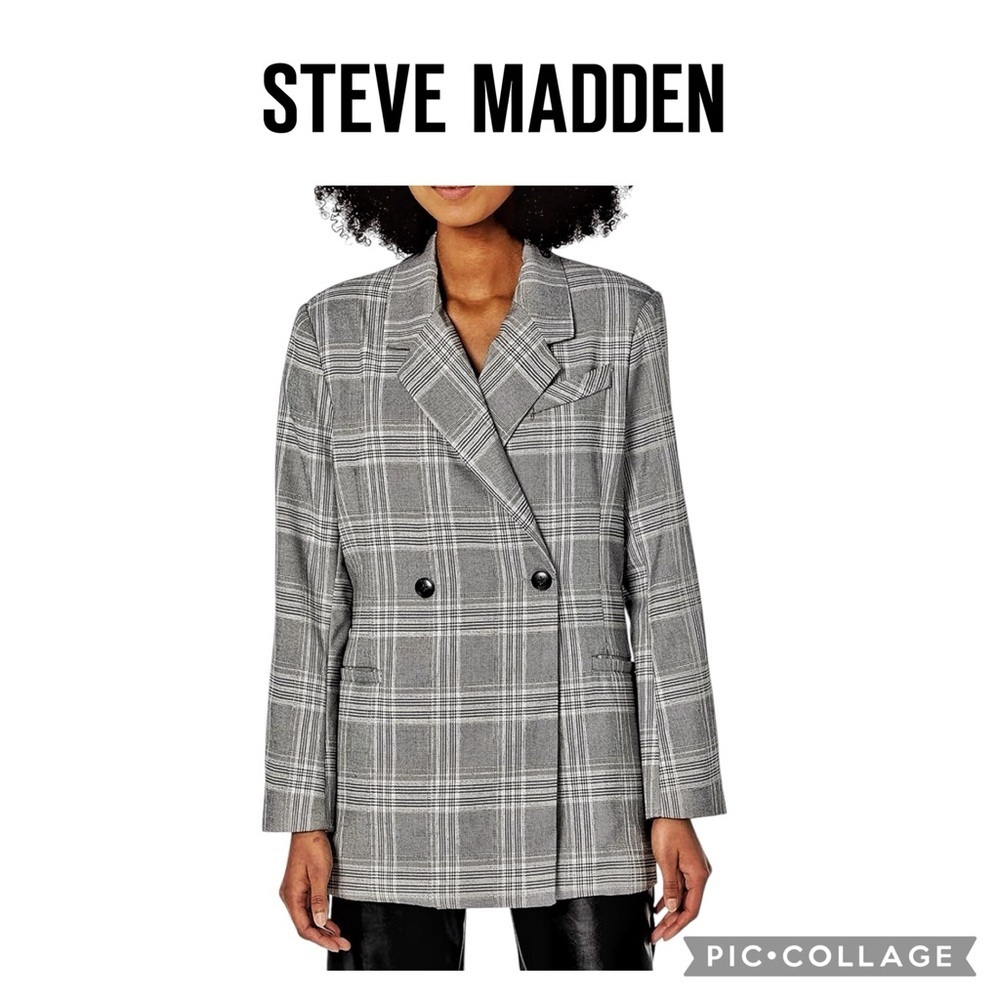 Steve Madden Women Nika oversized plaid Blazer jacket gray size XS NWT $119